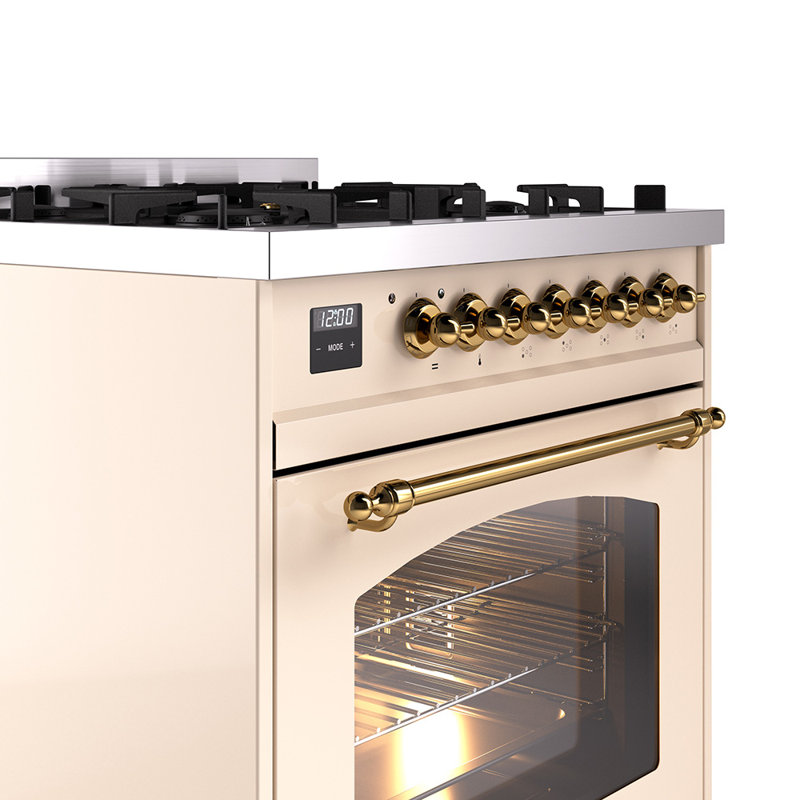 ILVE Nostalgie II 30 in Dual Fuel Range, Antique White/Brass, Natural Gas