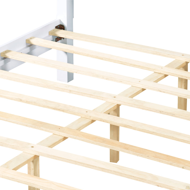 Structure de lit grand blanc, bois et panneau de fibres à densité moyenne, aucun sommier requis, conception classique avec panneaux rainurés