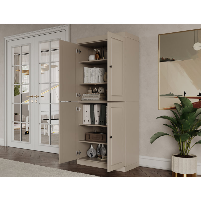 Bibliothèque à 6 tablettes en bois massif l 32 "x H 71,5" Arreana, Beige