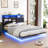 Queen Floating Bed Frame With Charging Station, LED Bed Frame With Storage Headboard-1347794409