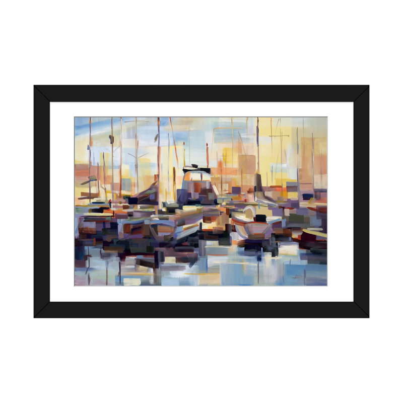 «Bateaux», reproduction sur toile, Papier d'art encadré noir, Blanc, H 24 po x l 32 po x P 1 po