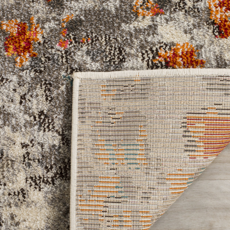 Tapis abstrait Hertzler, Rectangle 8 pi x 10 pi, Gris / Orange