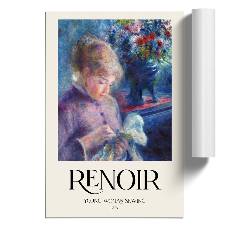 Young Woman Sewing by Pierre-Auguste Renoir - No Frame Painting, 30cm H x 21cm W x 0.1cm D