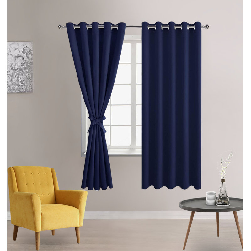 Navy Blue Polyester Room-Darkening Grommet Curtain Panels, 60" x 72"