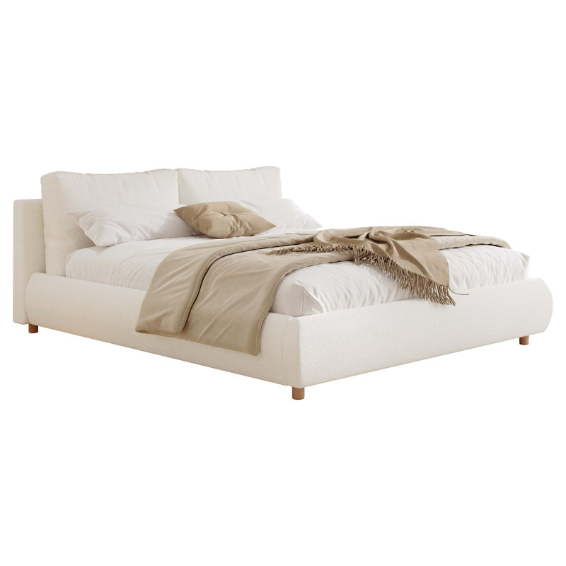 Lit plateforme tapissier avec deux têtes de lit amovibles, tissu Boucle