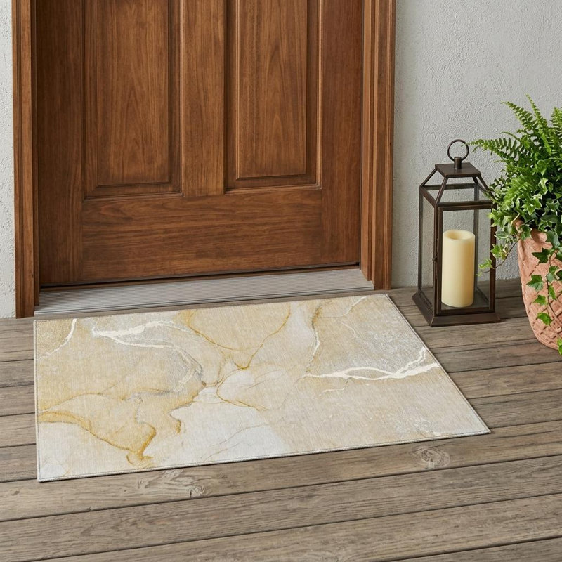 Tapis intérieur lavable abstrait 3 pi x 5 pi beige