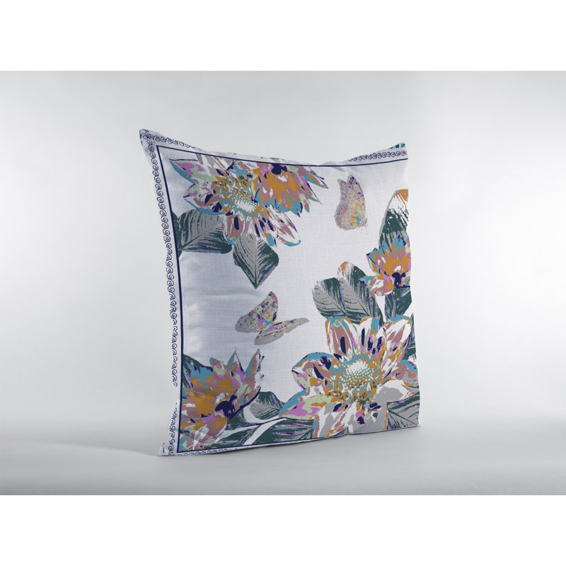 Coussin intérieur à fermeture à glissière Honey Butterfly, 16" x 16", Rose / blanc