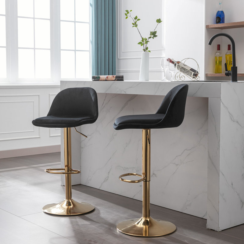 Upholstered Adjustable Height Counter Stool with Metal Frame, Black