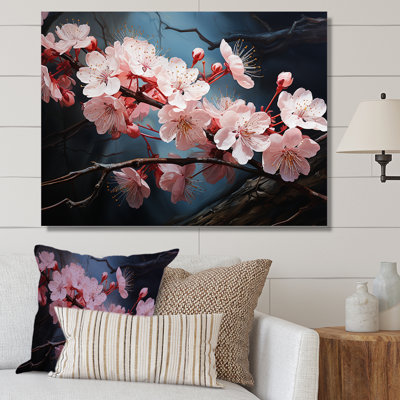Arbre de fleurs de cerisier rose la nuit I - art mural cerise