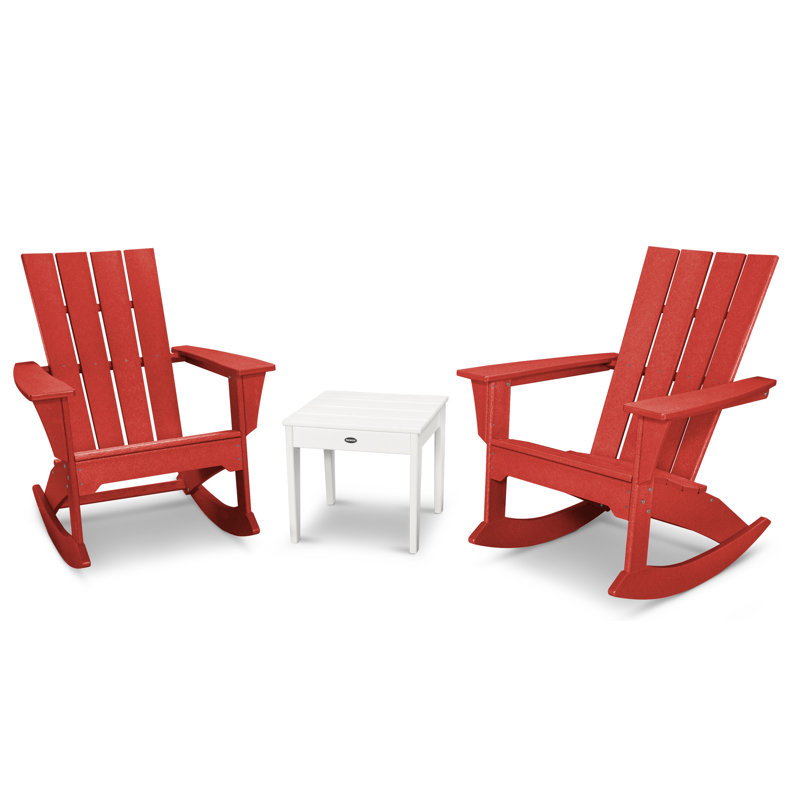 POLYWOOD Quattro 3-Piece Rocker Set, White/Sunset Red