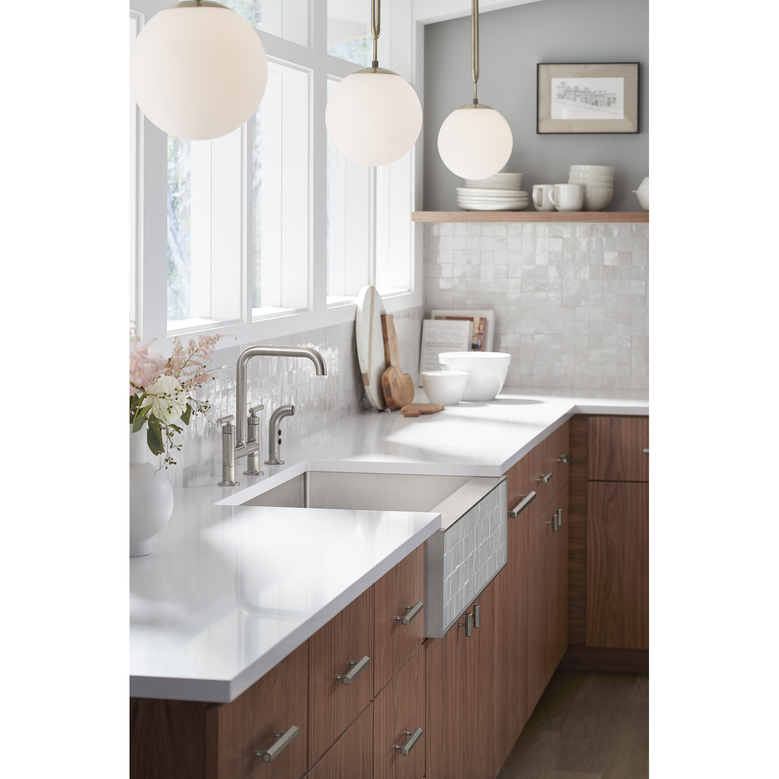 Kohler Purist Bridge Faucet with Sidespray, Vibrant Stainless