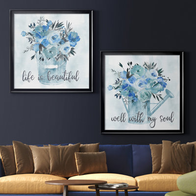 «Blue Beautiful», ensemble de 2 reproductions d'art encadrées