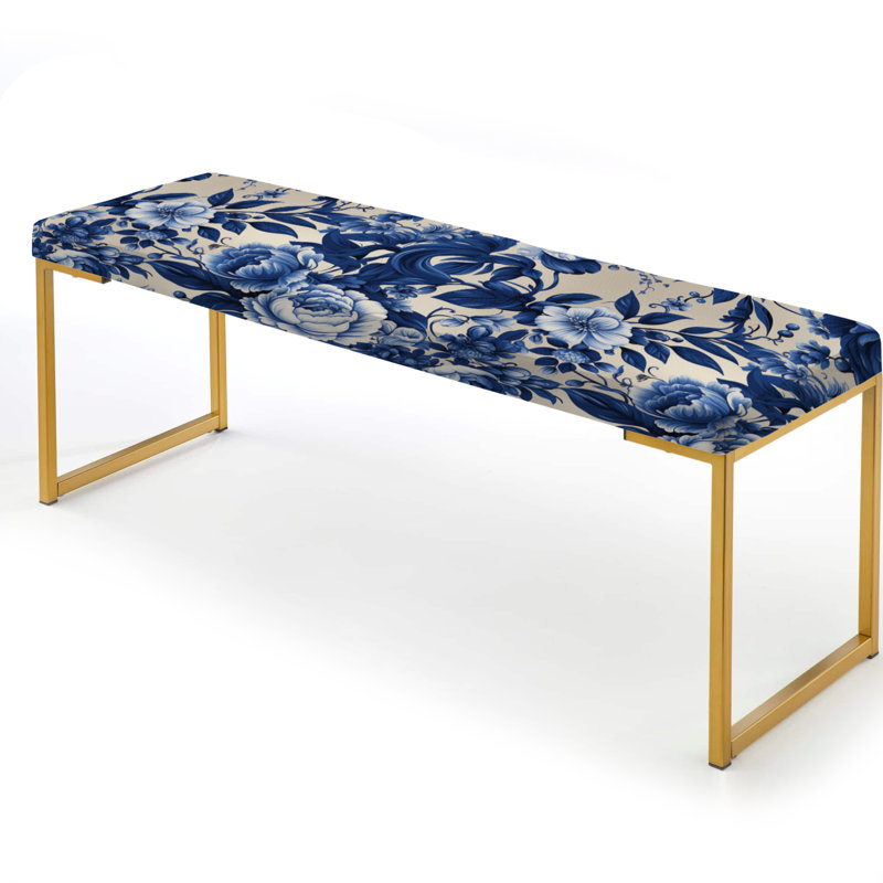 Cobalt Blue Cameo Whimsy Victorian Pattern - Floral Upholstered Gold Bench