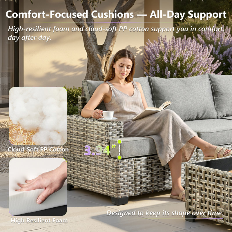 7 Piece Sofa Seating Group With Cushions, Dark Gray