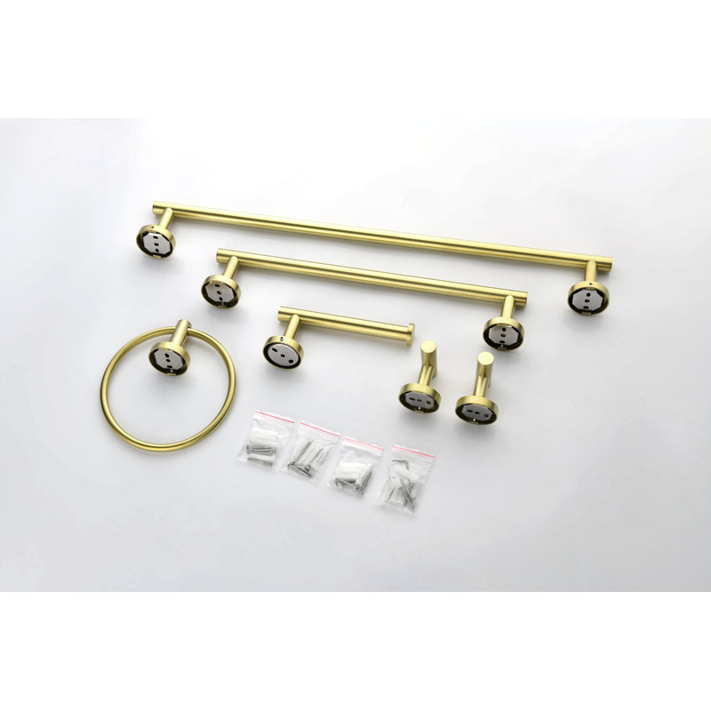 Ensemble de porte-serviettes de salle de bain en acier inoxydable 6 pièces, Doré