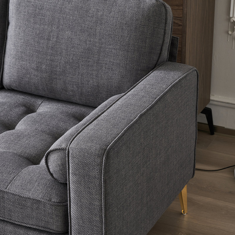 Upholstered 85.83'' Sofa & Chaise, Gray 100% Linen