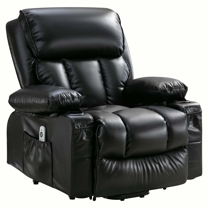Neziha Upholstered Heated Massage Chair, Black Leather