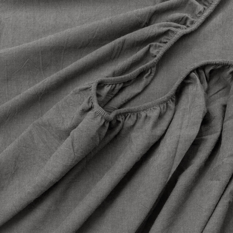 BESTOUCH Fitted Sheet 100% Washed Cotton Linen Feel Easily Fits Deep Pockets, Queen Fitted Sheet, Dark Gray