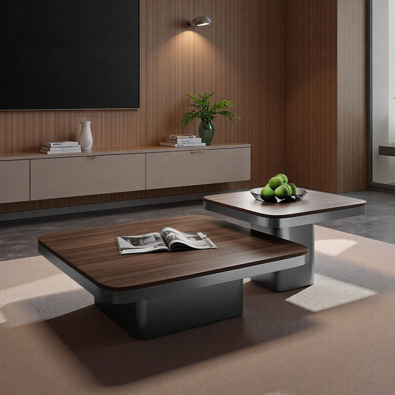 Italian square solid wood coffee table set, 15.00" H x 35.40" W x 35.40" D