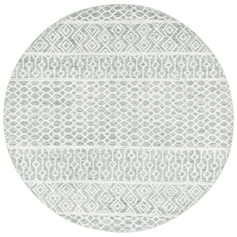 Percy Hand Tufted Wool/Viscose/Cotton Geometric Rug in Green/Ivory, Round 6'