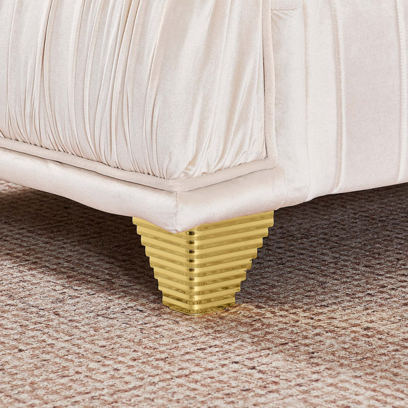 Canapé moderne en velours avec garniture et coussins en métal doré, Beige Velvet