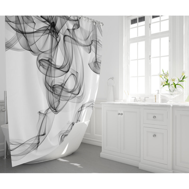 Rideau de douche blanc avec tourbillon noir, H 93 po x l 70 po