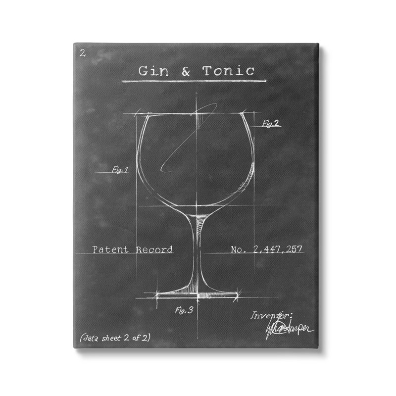 Schéma du gin et du verre à vin, Plaque murale, L 16 po x H 16 po