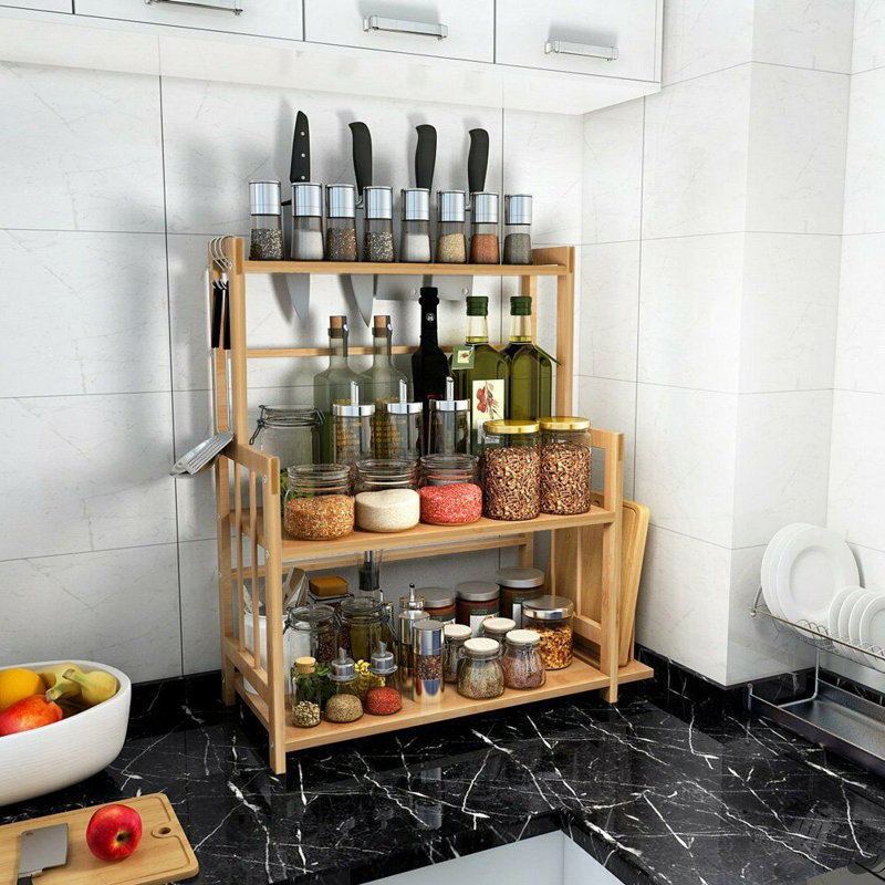 Freestanding Bamboo Spice Rack with Adjustable Racks
