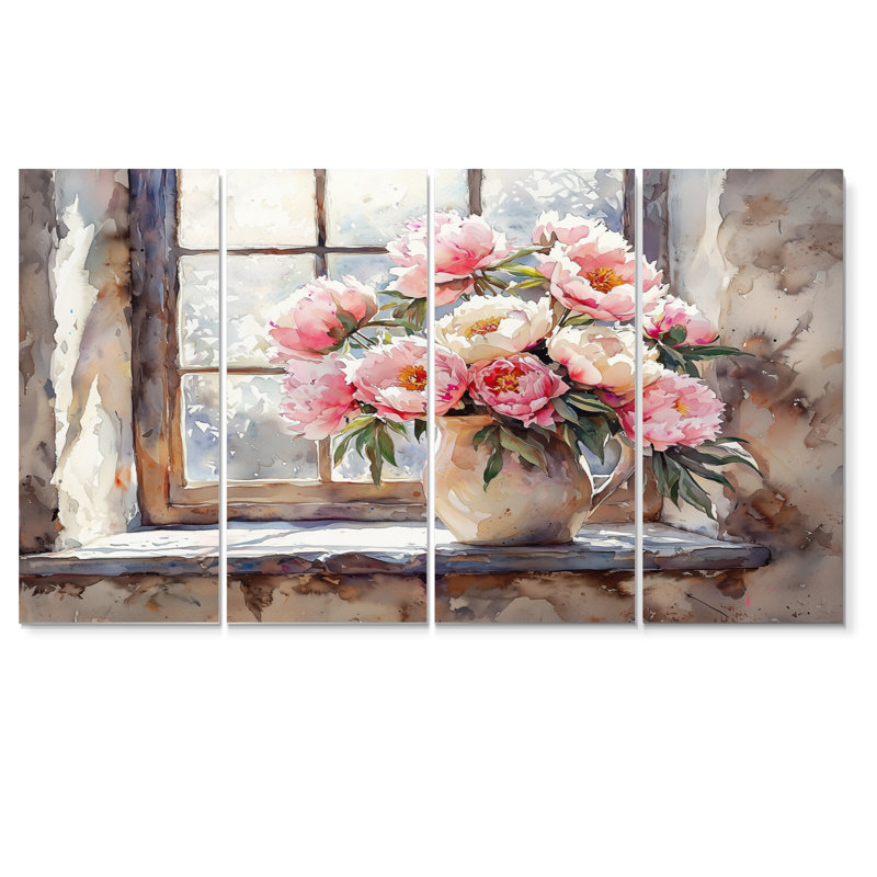 Kenya - pivoines - art mural traditionnel, 4, H 28 po x l 48 po