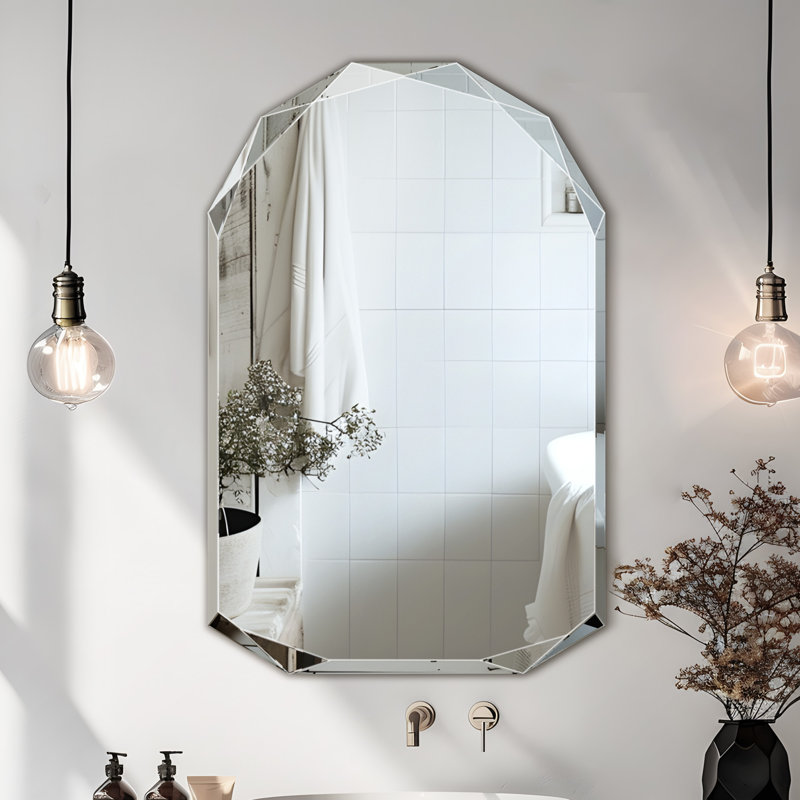 Frameless Clear Glass Wall Mirror, 28" x 20"
