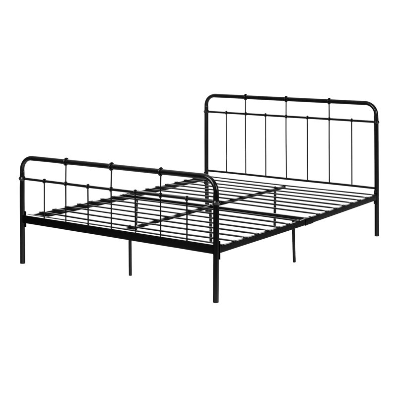 Full Black Metal Farmhouse Bed with Headboard and Slats