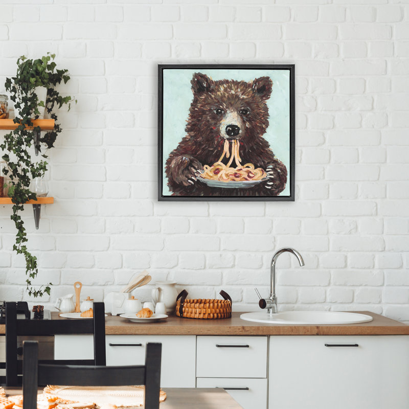 Cadre flottant Whimsical Bear & Spaghetti, design Studio Bautista, Cadre flottant noir de jais, H 18 po x l 18 po