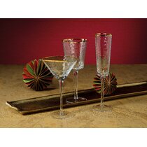 Classic Touch Set Of 6 Pebble Glass Wine Glasses With Gold Rim