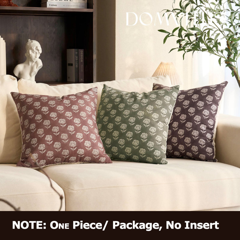 Monza Rustic Elegance Serene Floral Pillow Cover, Dark Brown, 18" H x 18" W