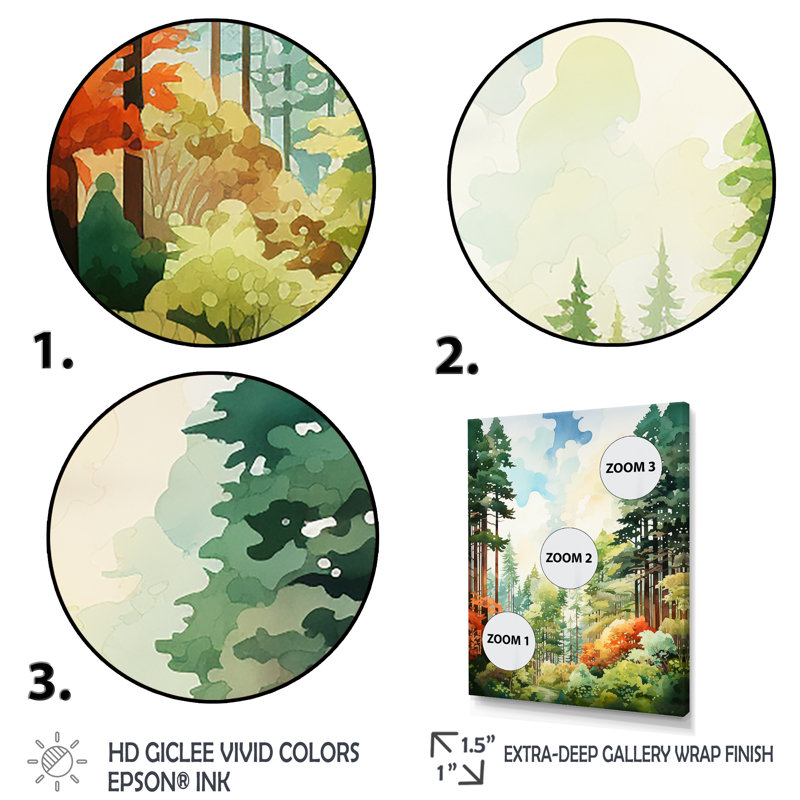 «Redwood Shimmering Tree Heights II», impressions sur toile, H 44 po x l 34 po x P 1,5 po, Cadre flottant blanc
