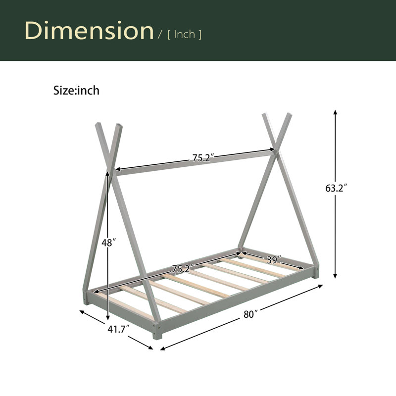 Lit plateforme simple avec structure triangulaire, Grey