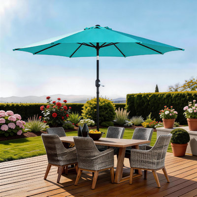 9 pi. Parasol de marché en polyester avec inclinaison et manivelle turquoise