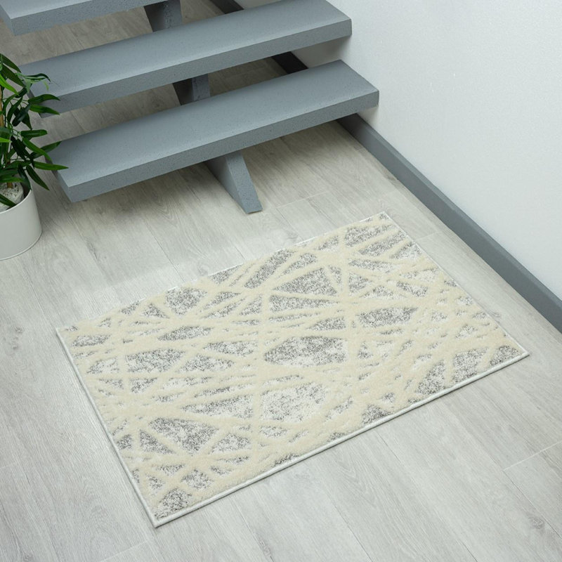 Tapis gris en polypropylène tissé à la machine à motif abstrait Tankut, Rectangle 2 pi x 3 pi