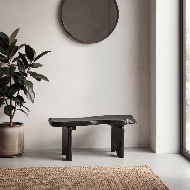 Banc de hall d'entrée en bois de teck massif rustique 35 po Stumpy Rustic, Black