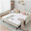 Structure de lit de jour simple rembourré avec lit gigogne, canapé-lit simple pour chambre à coucher, soutien, lattes de bois, beige