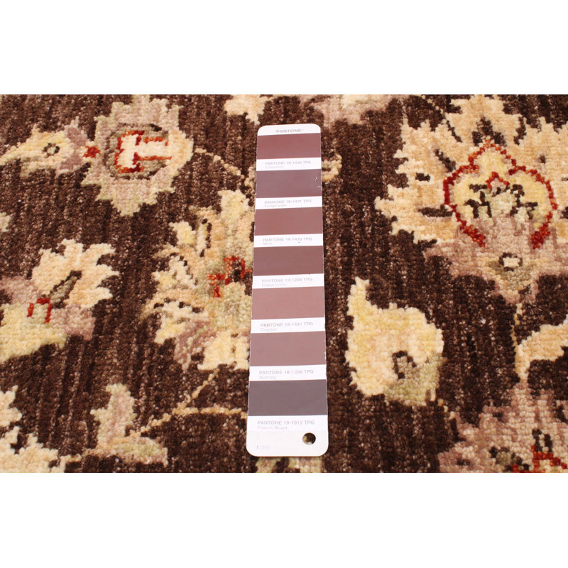 Tapis brun foncé en laine noué à la main de conception unique 4 pi 1 po x 6 pi New Age