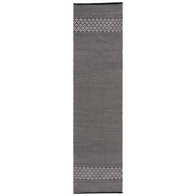 Tapis rayé en coton tissé à plat gris / noir / ivoire Danytza