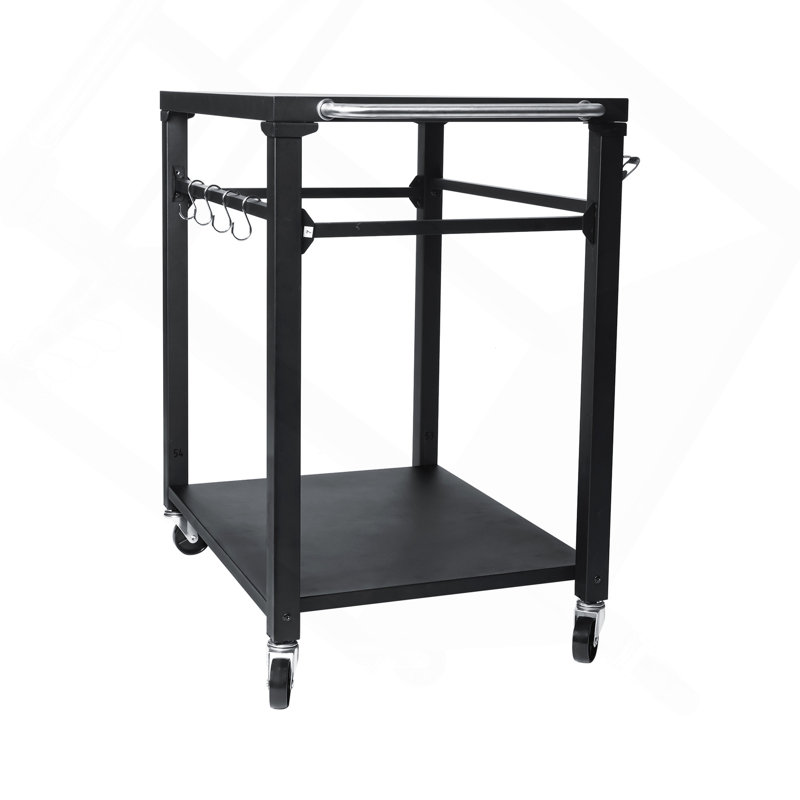 2-Tier Rolling Outdoor Grill Cart & BBQ Prep Table with Locking Wheels & Tool Hooks (Black)
