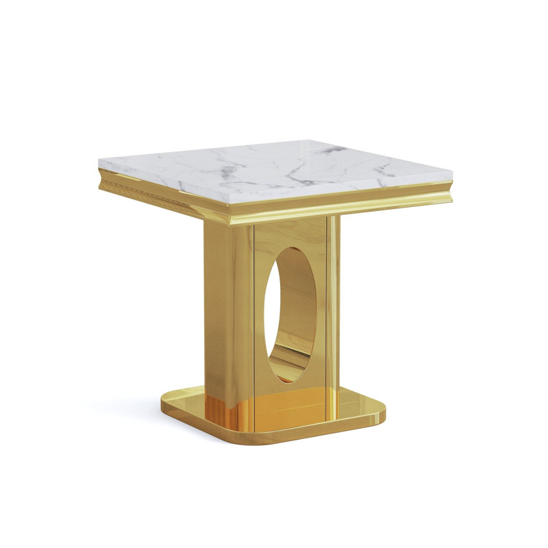 Table de bout Burdell Et0232, Blanc / Blanc, Doré