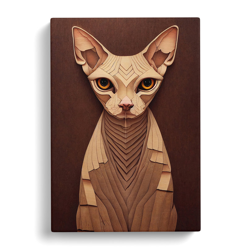 Sphynx Cat Wood Carving - Wrapped Canvas, 50cm H x 35cm W x 3cm D