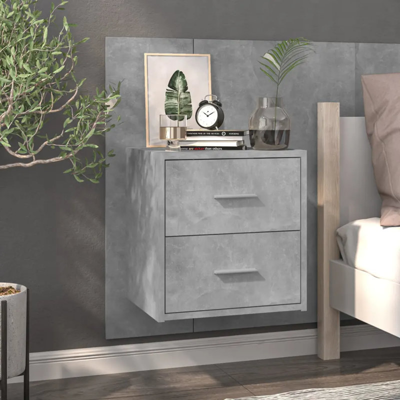 Jaicarious Wall-mounted Bedside Cabinet, Concrete Grey