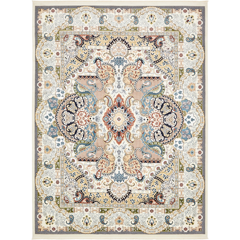 Tapis bleu marine / ivoire Eleanor, Rectangle 10 pi x 13 pi, Cream