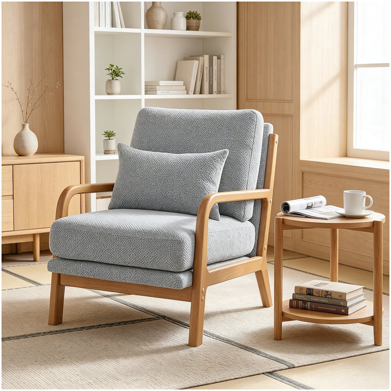 Chaise longue en bois, Light Gray Fabric