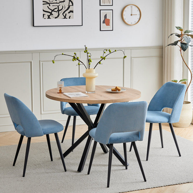 43.5cm H Upholstered Metal Parsons Chair, Blue, 4
