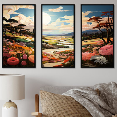 Cubic River Horizon Landscape - Ensemble de décoration murale forêt et rivière